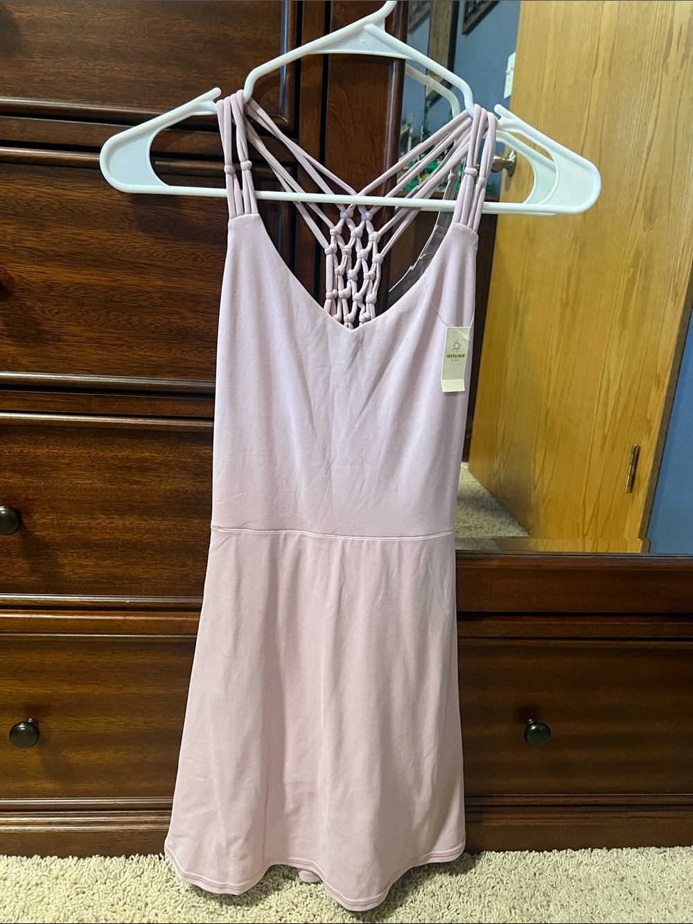 aerie Light Pink Macramé Back Mini Dress